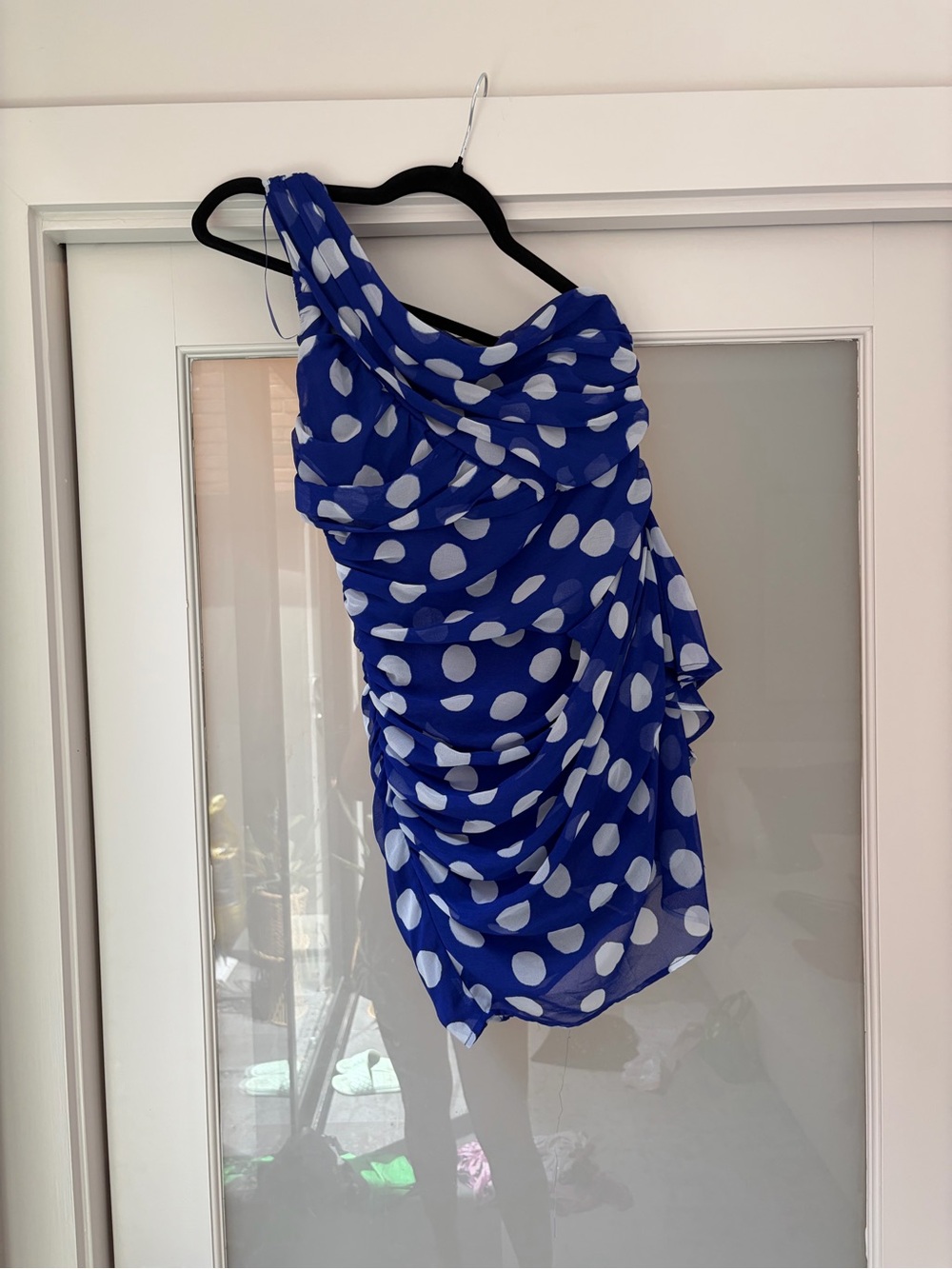 Zara Blue One-Shoulder Polka Dot Crop Top